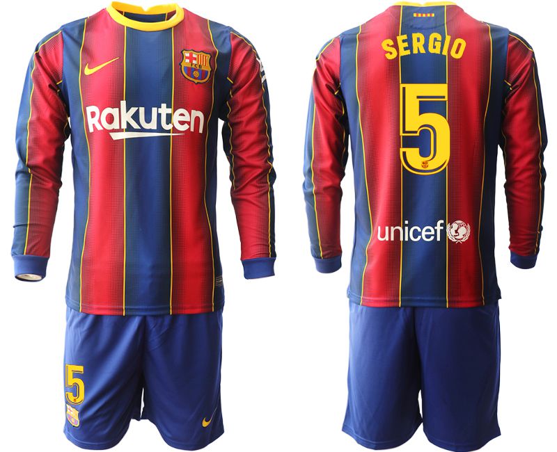 Men 2020-2021 club Barcelona home long sleeve #5 red Soccer Jerseys->barcelona jersey->Soccer Club Jersey